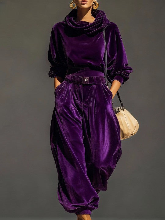 Nicoletta | Conjunto Vintage de Terciopelo con Sudadera de Capucha y Pantalón Holgado