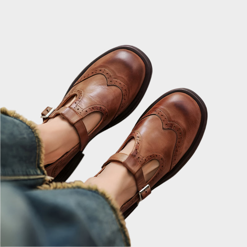 Fabiana | Mocasines Clásicos Estilo Mary Jane - Marrón