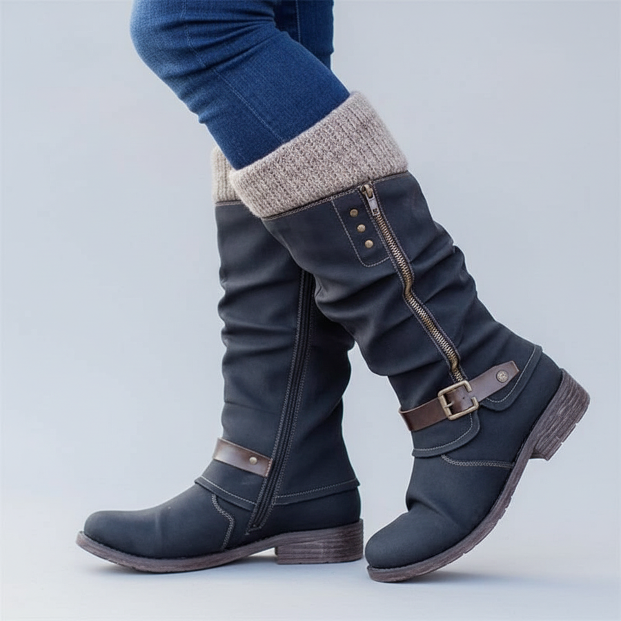 Cecilia | Botas de Caña Media con Hebilla Lateral y Apoyo Estable - Negro