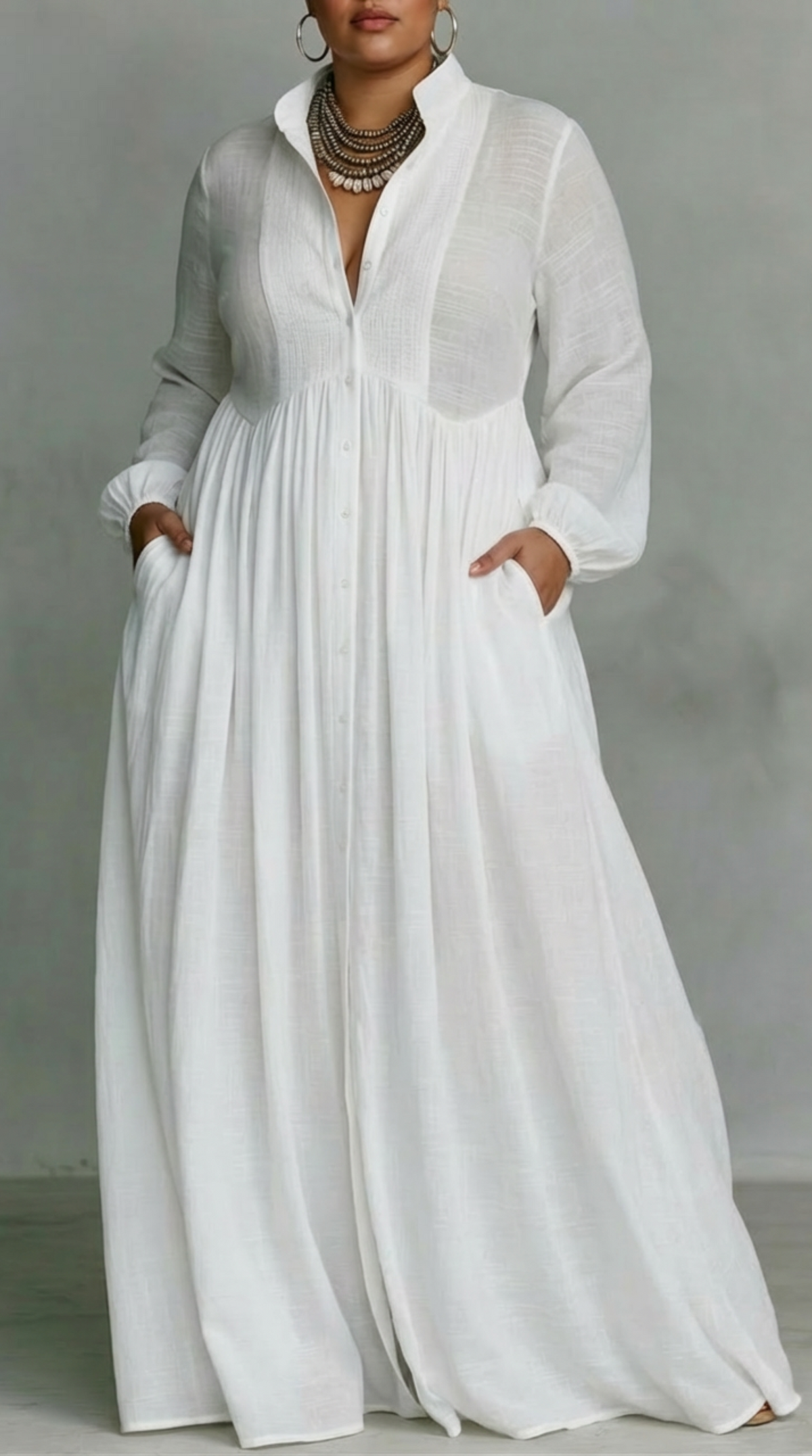 Elisa | Vestido Maxi Fluido con Botones Delanteros