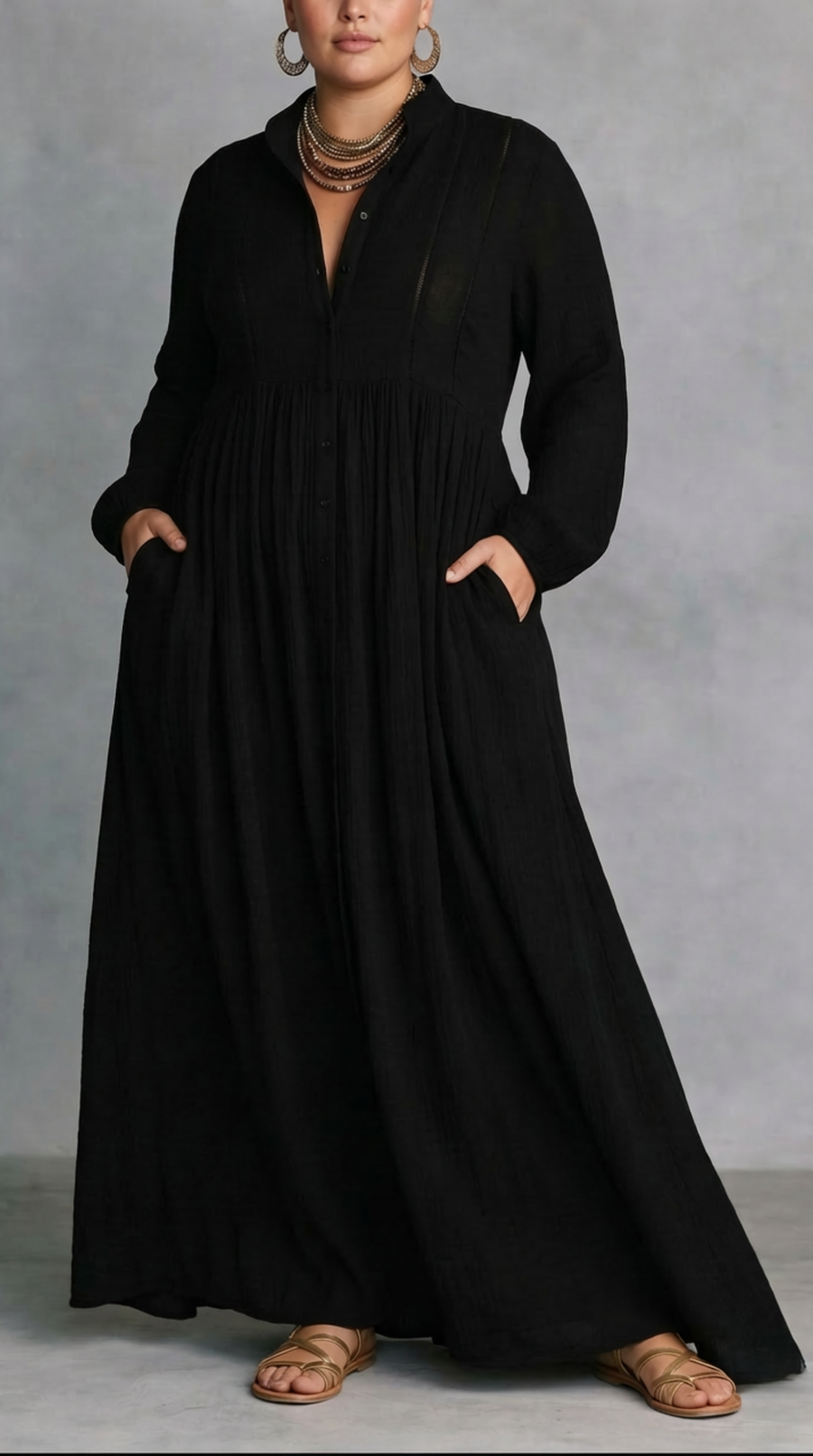 Elisa | Vestido Maxi Fluido con Botones Delanteros