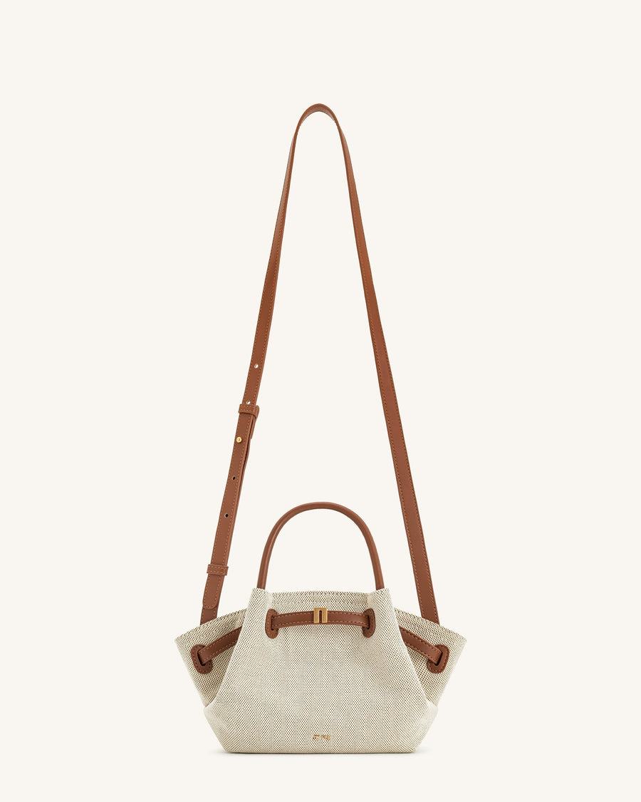 Melania | Mini Bolso Tote de Rafia con Herrajes Dorados