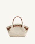 Melania | Mini Bolso Tote de Rafia con Herrajes Dorados - Beige