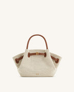 Melania | Mini Bolso Tote de Rafia con Herrajes Dorados - Beige