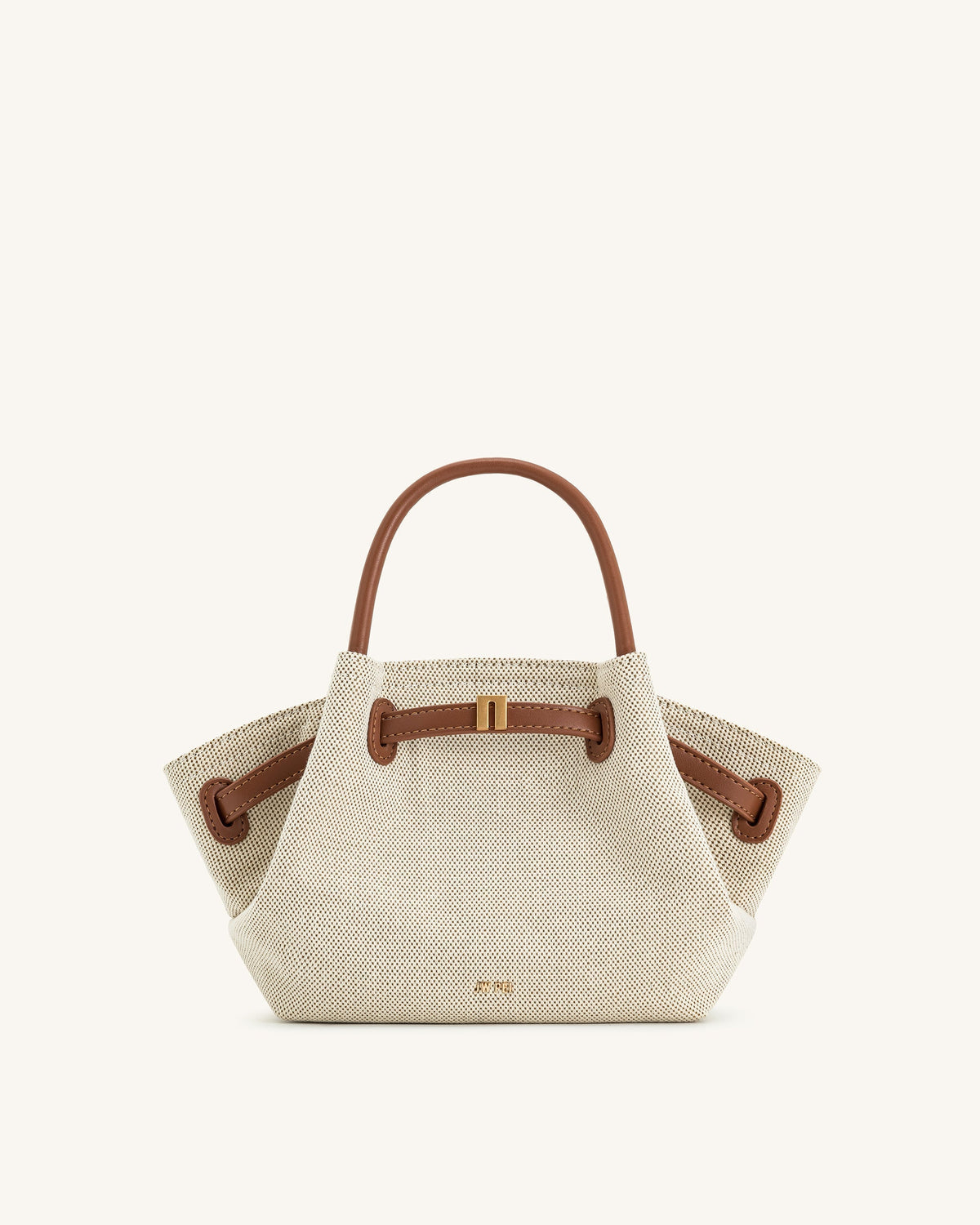 Melania | Mini Bolso Tote de Rafia con Herrajes Dorados - Beige