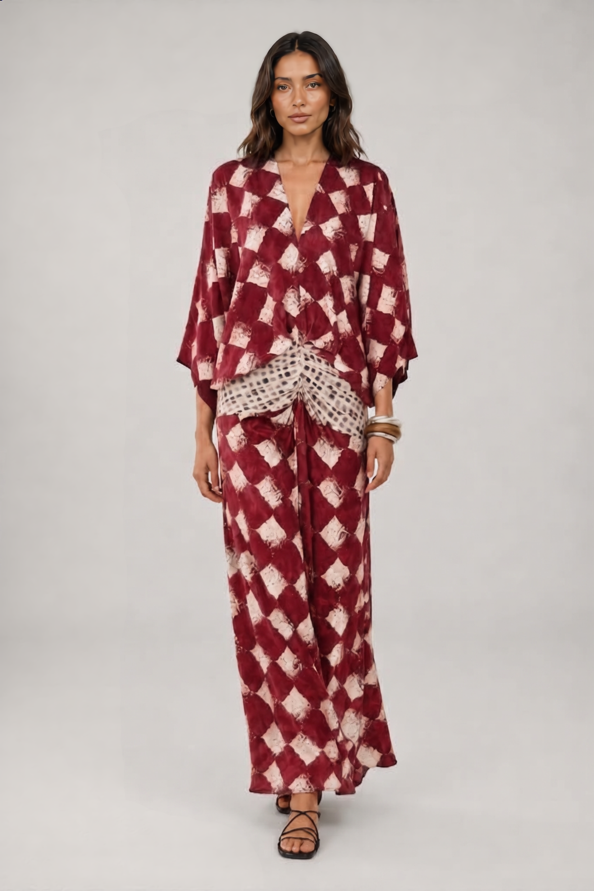 Alessia | Vestido Maxi Mosaico Mediterráneo con Mangas Kimono