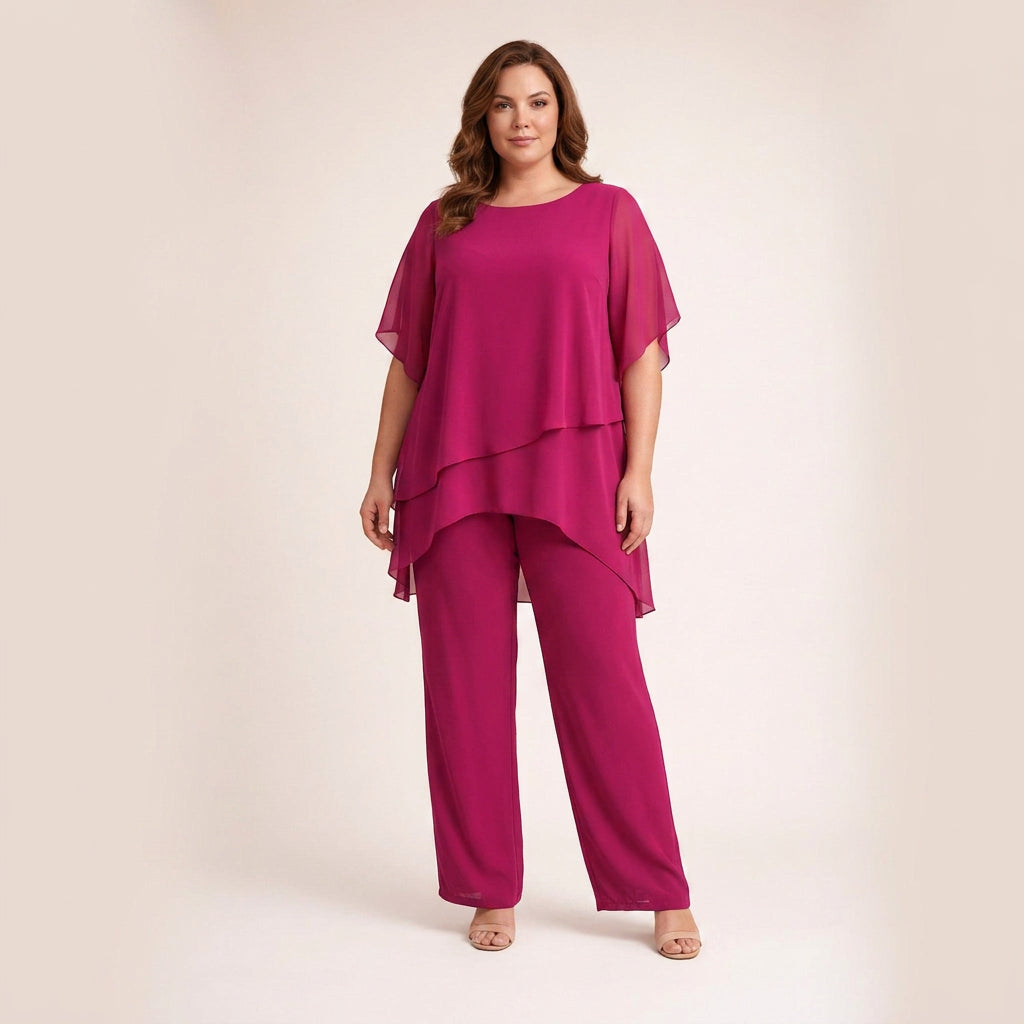 Dora | Conjunto Ligero de Blusa en Capas y Pantalón Recto